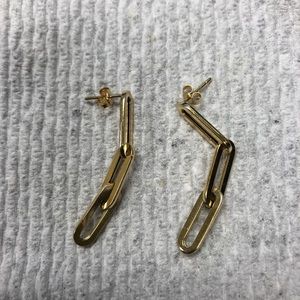 18k Solid Gold Paper Clip Link Earrings